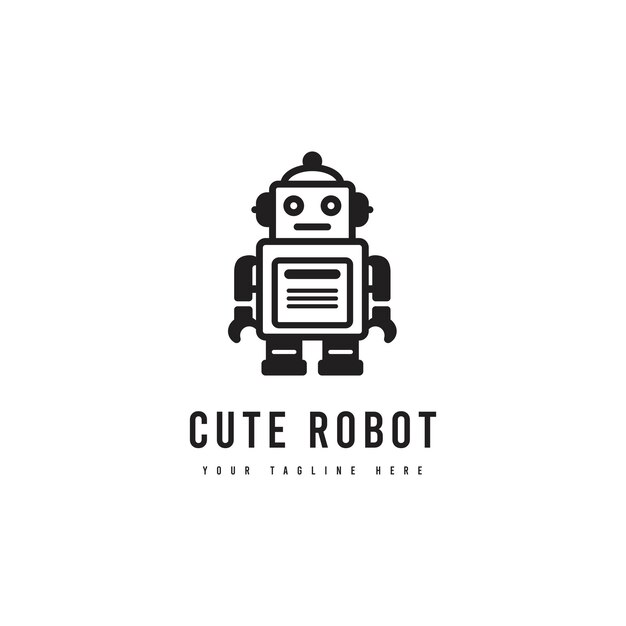 Logo robot con silhouette di carino personaggio robot stile minimalista classico Adatto per logo tecnologici o di macchine