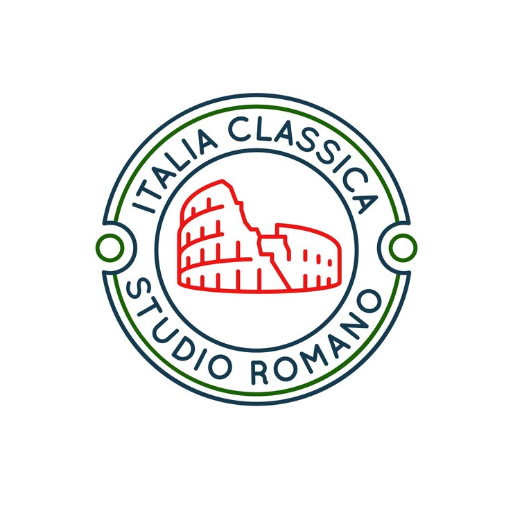 Vettore logo semplice con l'icona del colosseum studio romana