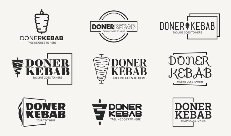 Vettore logo shawarma per ristoranti e mercati modello di logo del kebab doner