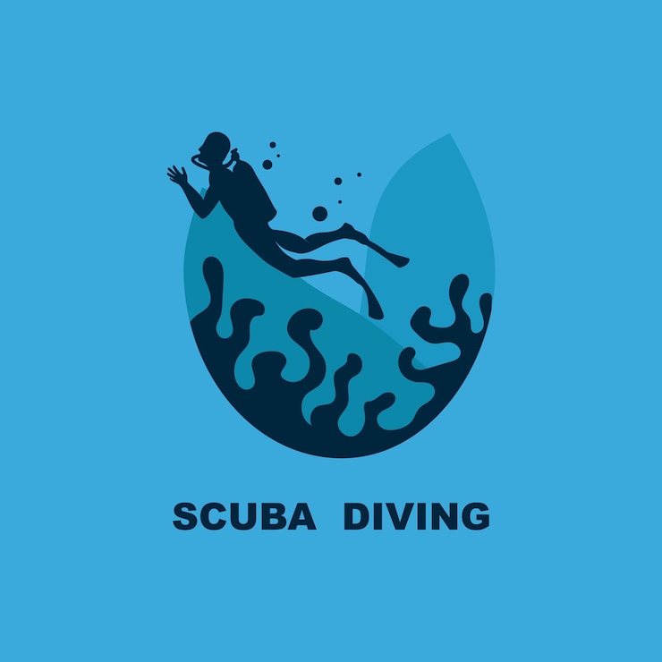 Vettore logo sportivo per immersioni subacquee sotto il disegno del logo della silhouette dell'illustratore vettoriale dell'acqua