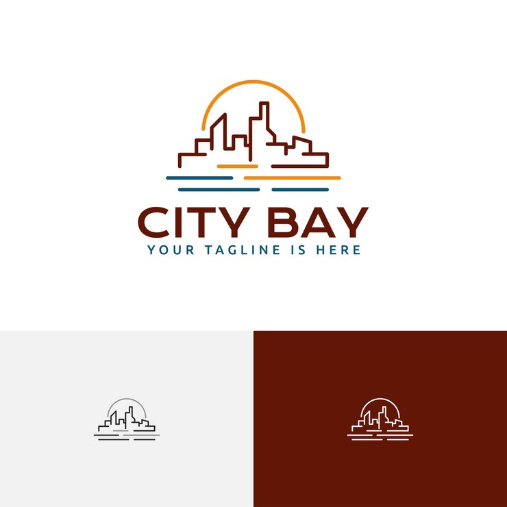 Logo Sun City Bay Beach Coast Sea Tour Business Line Style