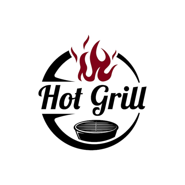 Vettore logo tipografico barbecue alla griglia con fiamme incrociate logo per ristorante caffetteria e bar