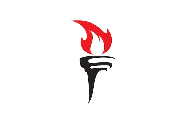 Logo torcia con fuoco ardente in design piatto