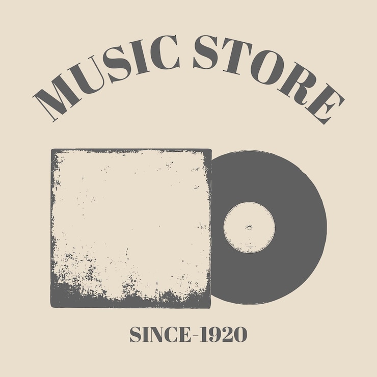 logo vecchio disco record vettore disegnato a mano. Grammofono vintage in stile retrò. Musica retrò. Musica analogica