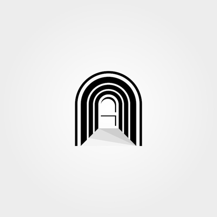 Vettore logo vettoriale astratto della porta nel disegno dell'illustrazione del simbolo della lettera n della curva del corridoio