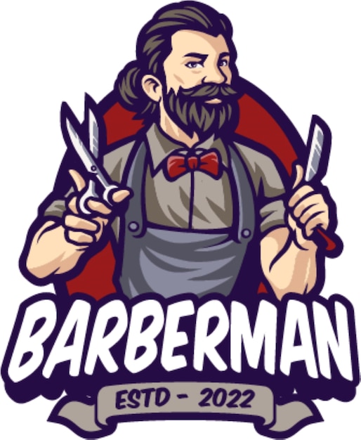 Logo vettoriale gratuito con concept design delle forbici da barbiere per il branding