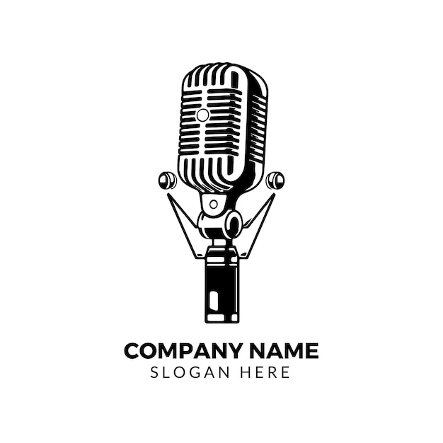 logo vettoriale nero del microfono podcast con sfondo bianco