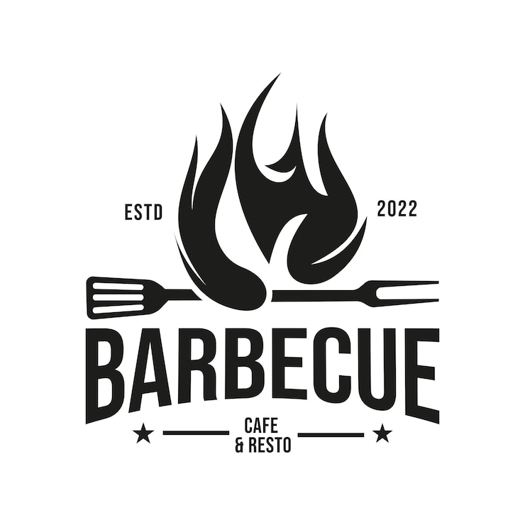 Vettore logo vintage hipster grill restaurant con forchetta e spatola antincendio logo stamp disegno vettoriale