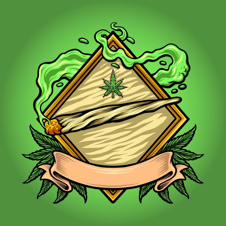 Vettore logo vintage illustrazione del nastro e della cannabis