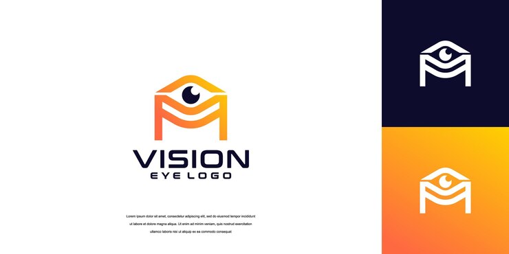 logo visione lettera m occhio logo design