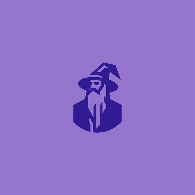 Logo Wizard Mago misterioso in stile linea pulita che rappresenta la magia e la saggezza
