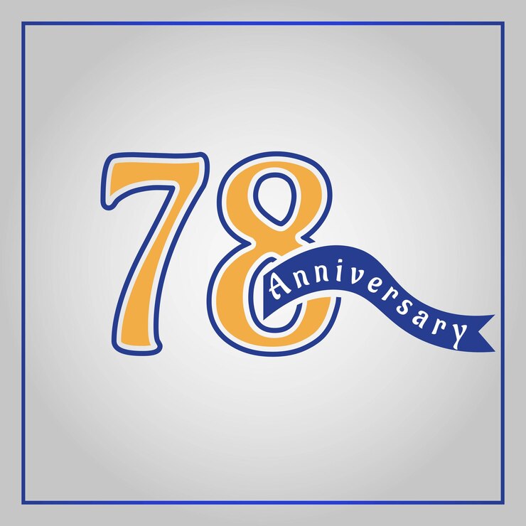 Vettore logotipo di celebrazione dell'anniversario di 78 anni colorato con giallo e blu, utilizzando il vettore del nastro blu.