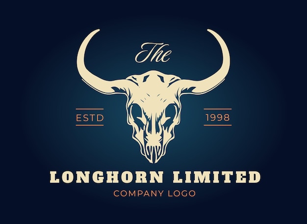 Longhorn Skull Vintage logo Bull Buffalo design creativo del cranio illustrazione