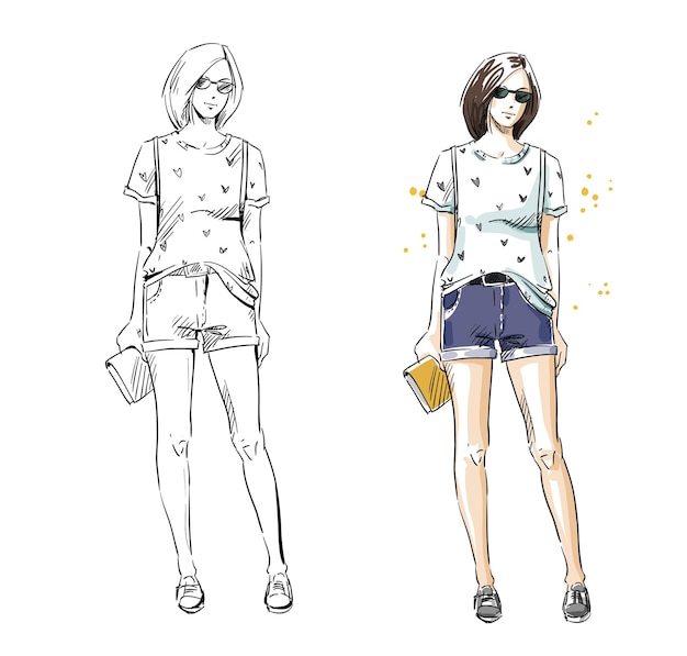 Look estivo casual, illustrazione di moda vettoriale
