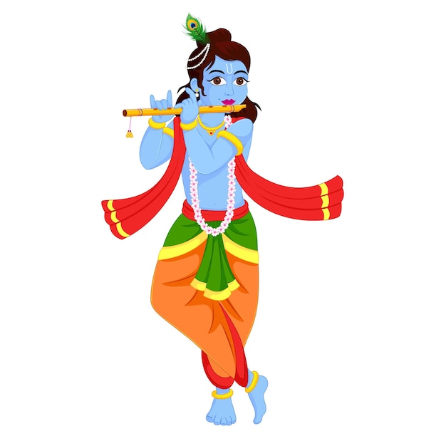 Lord Krishna suona il bansuri (flauto) sullo sfondo del festival Happy Janmashtami dell'India