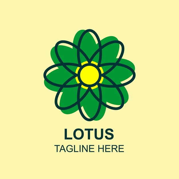 Lotus monoline art badge logo icona modello disegno vettoriale ilustration in giallo e verde