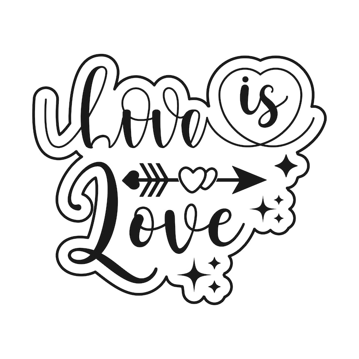 Vettore love is love typography clip art di san valentino bianco e nero