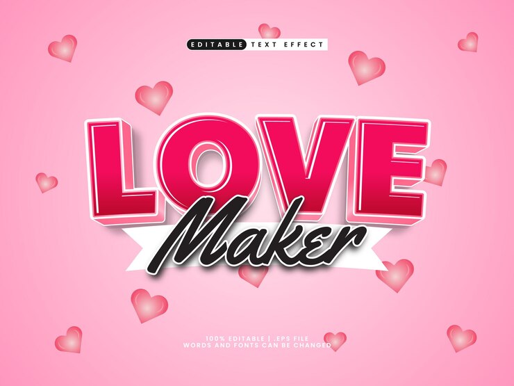 love maker effetto di testo 3D modificabile per il giorno di San Valentino