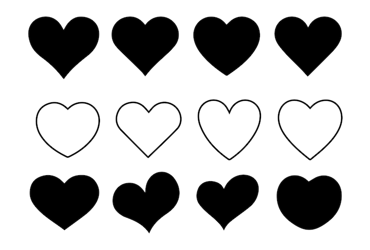 Vettore love vector set di icone di cuore d'amore con illustrazione di cuore solido e contorno