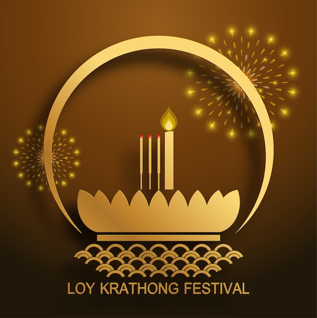 Loy Krathong Festival in stile piatto Traduzione del testo in lingua tailandese Loy Krathong Festival in stile piatto