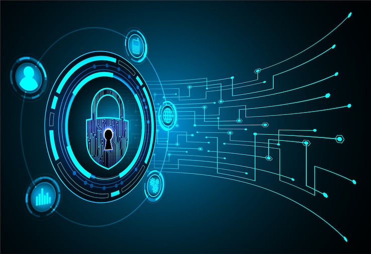 Vettore lucchetto chiuso su sfondo digitale, sicurezza informatica