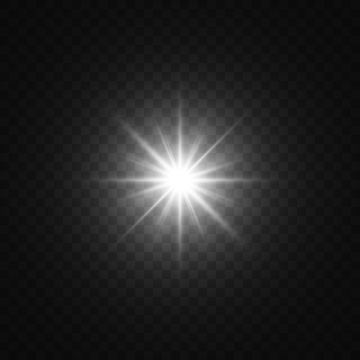 Vettore luce bianca a stella su sfondo trasparente. flare. illustrazione.