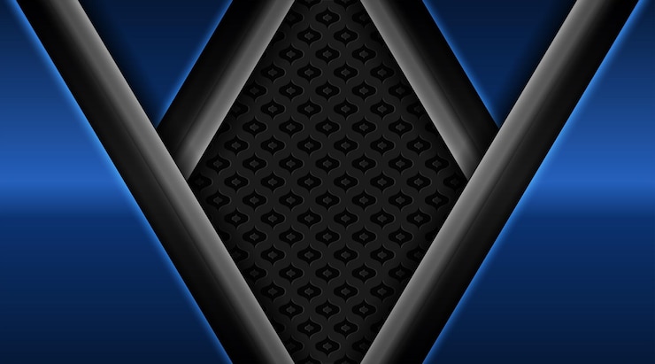 Vettore luce blu a contrasto su banner tecnico a strisce geometriche grigio scuro nero