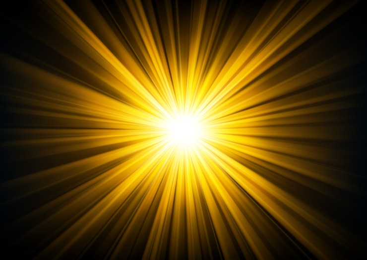 Vettore luce dorata che brilla dal fondo di oscurità