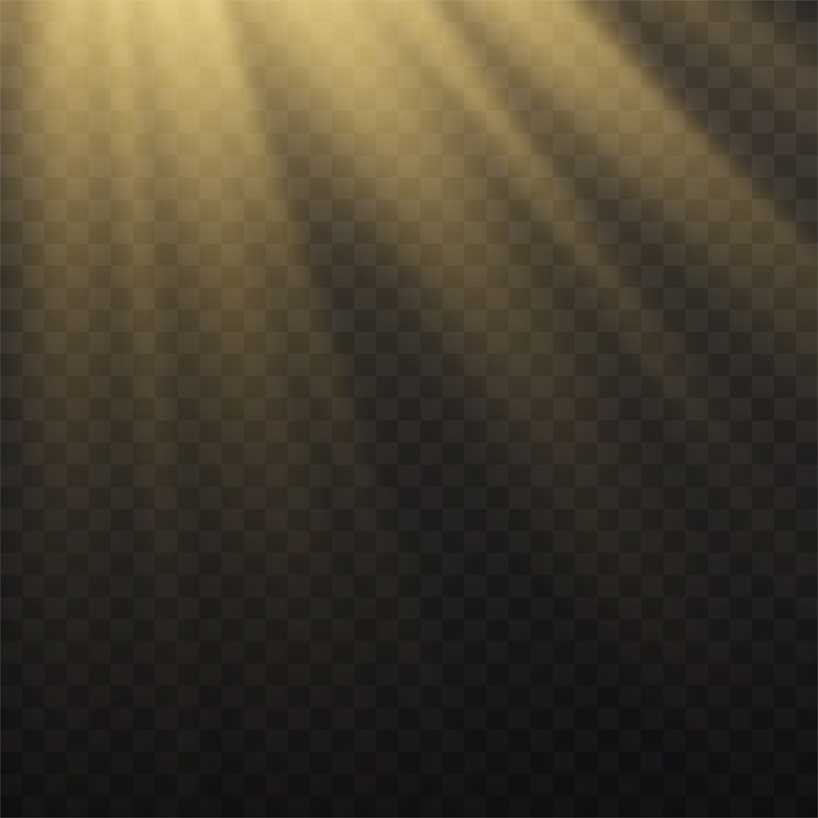 Vettore luce solare con esplosione luminosa, effetto bagliore con raggi di luce e bagliori magici, raggi del sole, effetto fascio giallo, sfocatura alla luce della luminosità, flash dell'obiettivo solare anteriore,