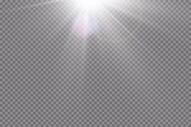 luce solare trasparente speciale lente bagliore effetto luce. Flash del sole con raggi e riflettori.