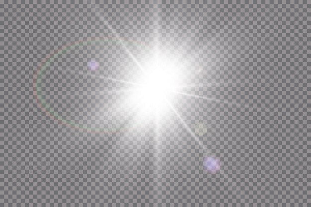 luce solare trasparente speciale lente bagliore effetto luce. Flash del sole con raggi e riflettori.