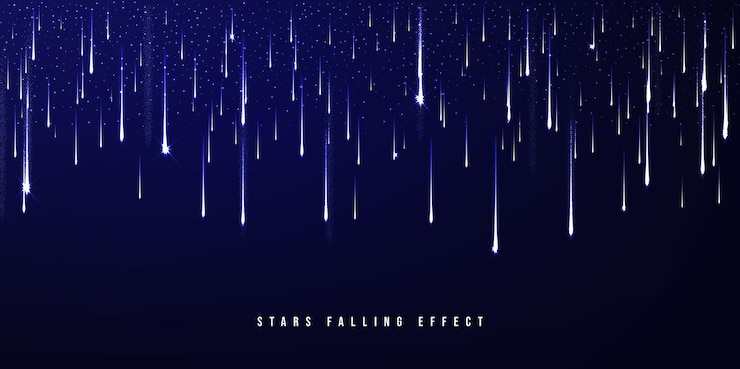 Vettore luce stelle che cadono effetto sul cielo notturno blu