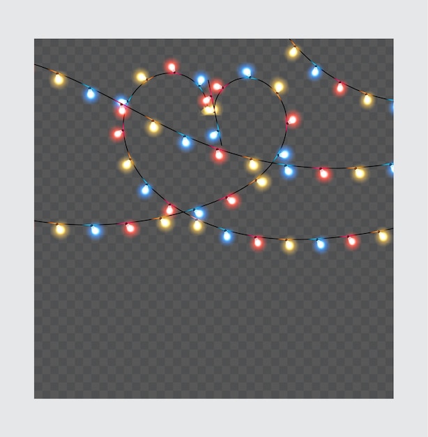 Luci di Natale elementi di design realistici isolati Luci luminose per Natale Biglietti di auguri striscioni poster Ghirlande Decorazioni Lampada al neon a led