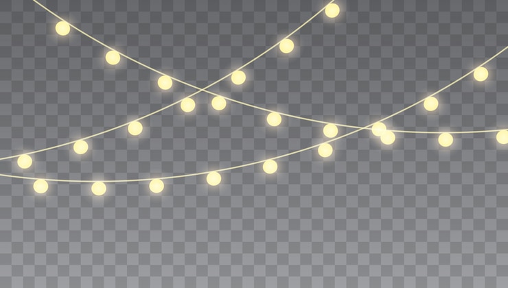 Vettore luci di natale isolate su trasparente. set di ghirlande, decorazioni festive. per carte, banner, poster, web design.
