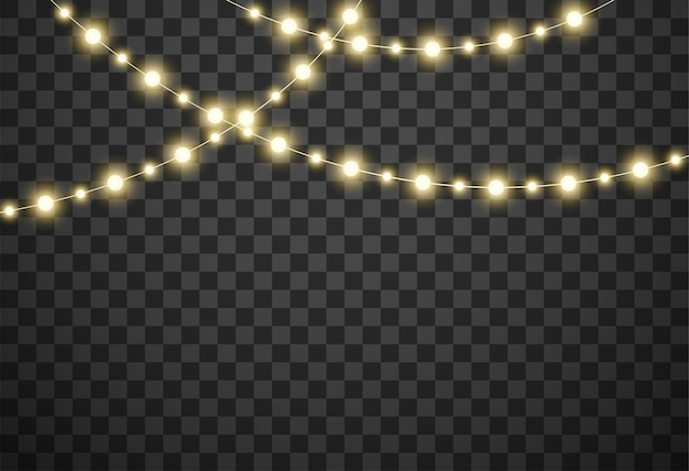 Luci di Natale isolate su uno sfondo trasparente