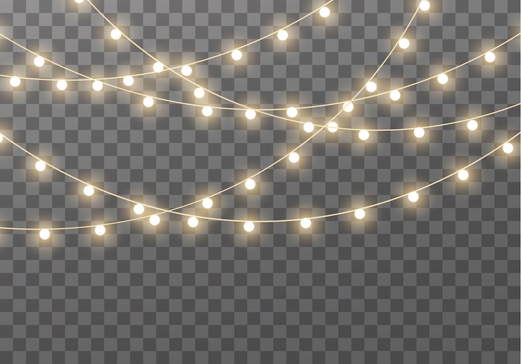 Vettore luci isolate su sfondo trasparente per carte, banner, poster, web design. l'insieme della ghirlanda d'ardore dorata ha condotto l'illustrazione della lampada al neon