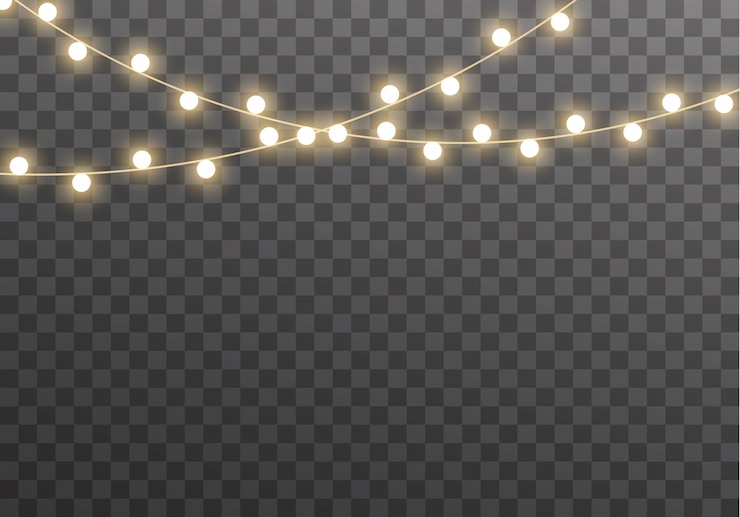 Vettore luci isolate su sfondo trasparente per carte, banner, poster, web design. set di golden ghirlanda incandescente led lampada al neon illustrazione