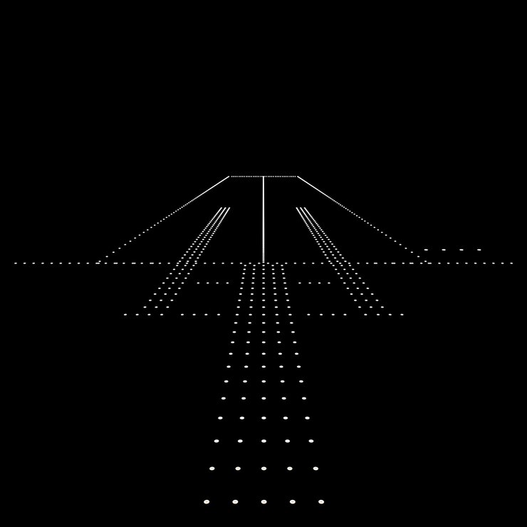 Vettore luminose luci di atterraggio notturne illustrazione vettoriale dell'aeroporto
