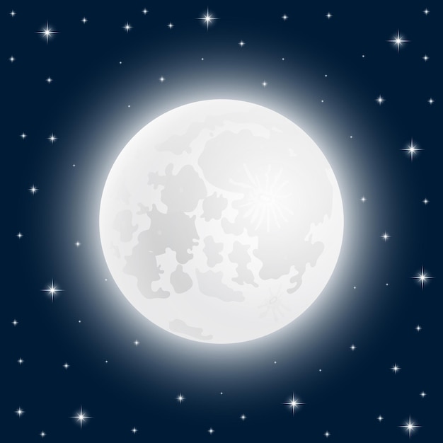 Luna da vicino nel cielo con stelle luminose illustrazione vettoriale