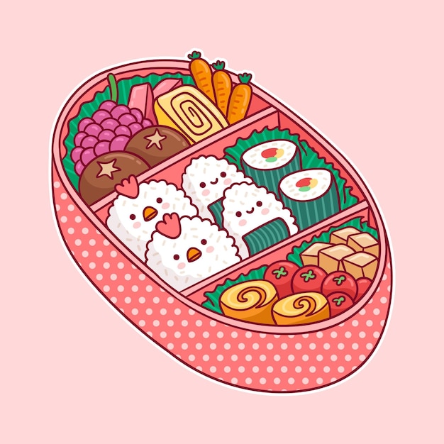 Lunchbox giapponese pieno di cibo kawaii design