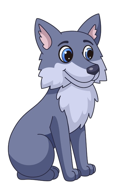 Lupo dei cartoni animati. Simpatico coyote grigio, mascotte cane selvatico