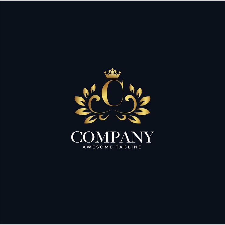 Lusso del logo della lettera C dorata. Monogramma di logo di cosmetici di bellezza.