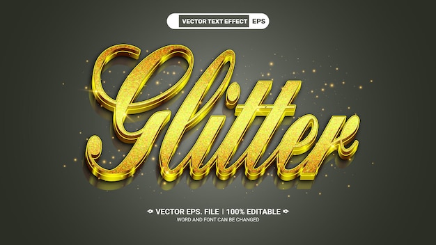 Luxury gold glitter 3d editabile effetto di stile di testo vettoriale su sfondo scintillante dorato