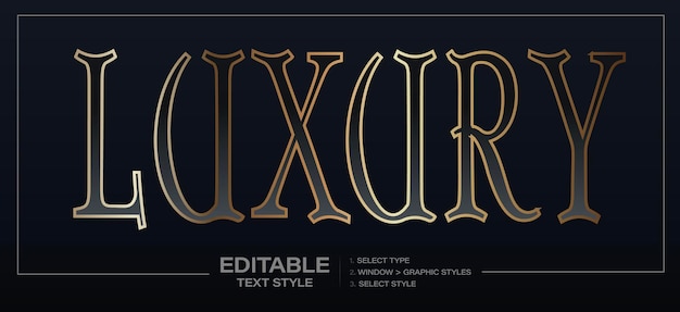 Luxury gold gradient serif font con stile di testo modificabile su sfondo scuro perfetto per premium