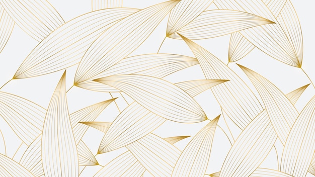 Luxury Gold Leaf Pattern on White Background Piante ondulate disegnate a mano per l'imballaggio di copertine di social media, banner, post creativi e murales in stile giapponese