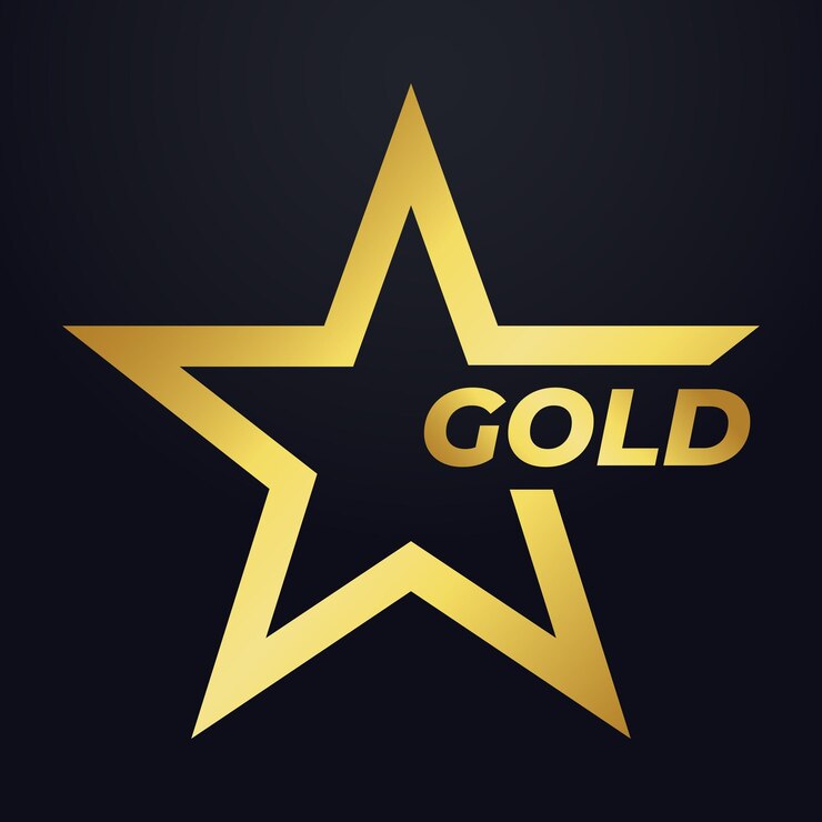 Luxury Golden Star logo simbolo modello di disegni vettoriali, stile elegante sfondo nero