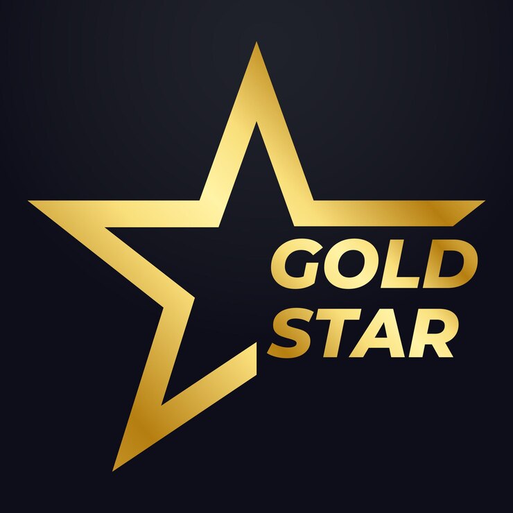 Luxury Golden Star logo simbolo modello di disegni vettoriali, stile elegante sfondo nero