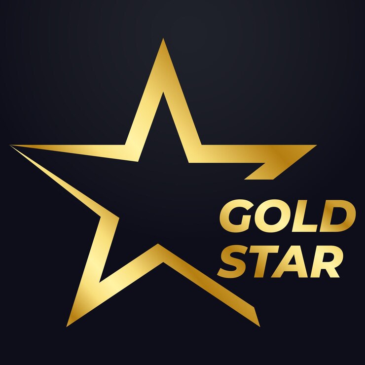 Luxury Golden Star logo simbolo modello di disegni vettoriali, stile elegante sfondo nero