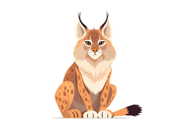 Lynx gatto felino selvatico animale della foresta Elementi piani del cartone animato vettoriale isolati sullo sfondo