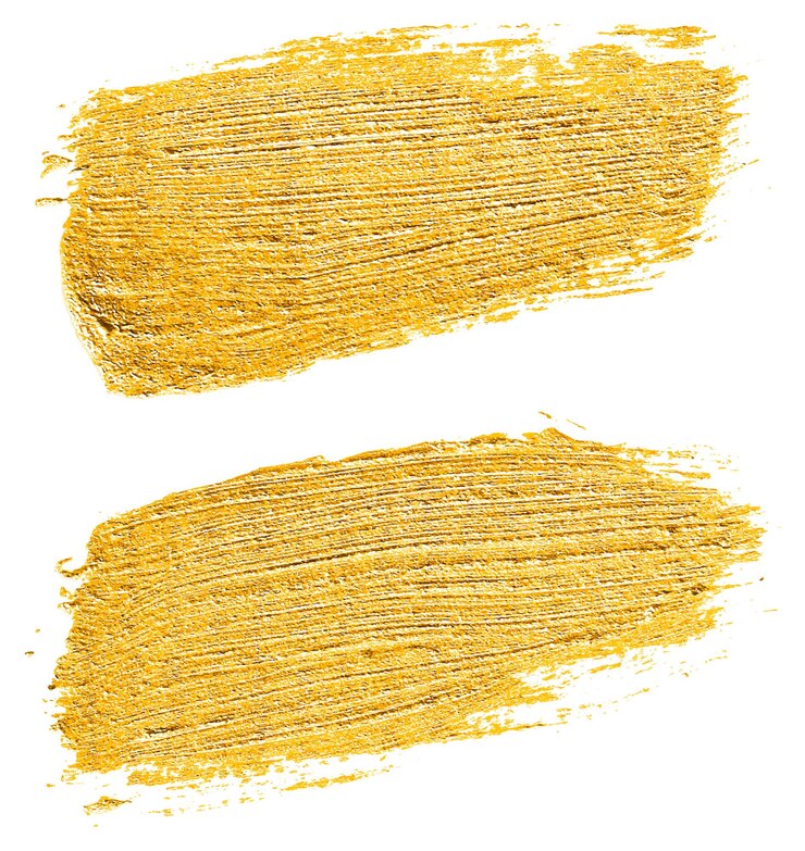 Macchia di vernice pennellata oro disegno a mano su sfondo grigio, illustrazione vettoriale fatta a mano